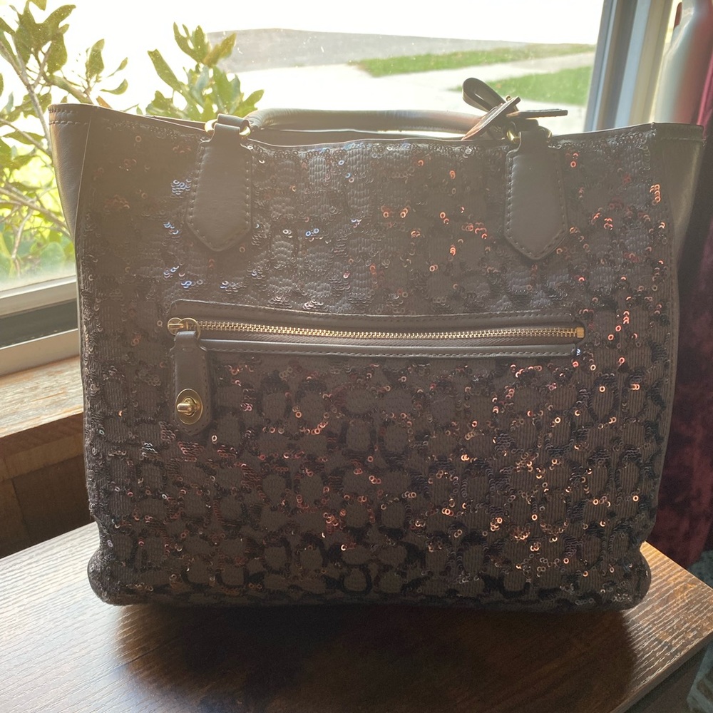 Coach Gray Sequin Tote Bag